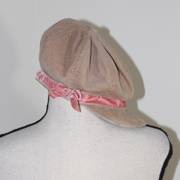 OshKosh B'gosh, Tan Corduroy Newsboy Cap with Pink Band hat - Picture 8 of 9